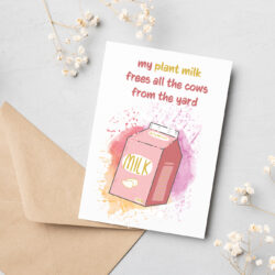 Postkarte "plant milk" mit Metallic Effekt
